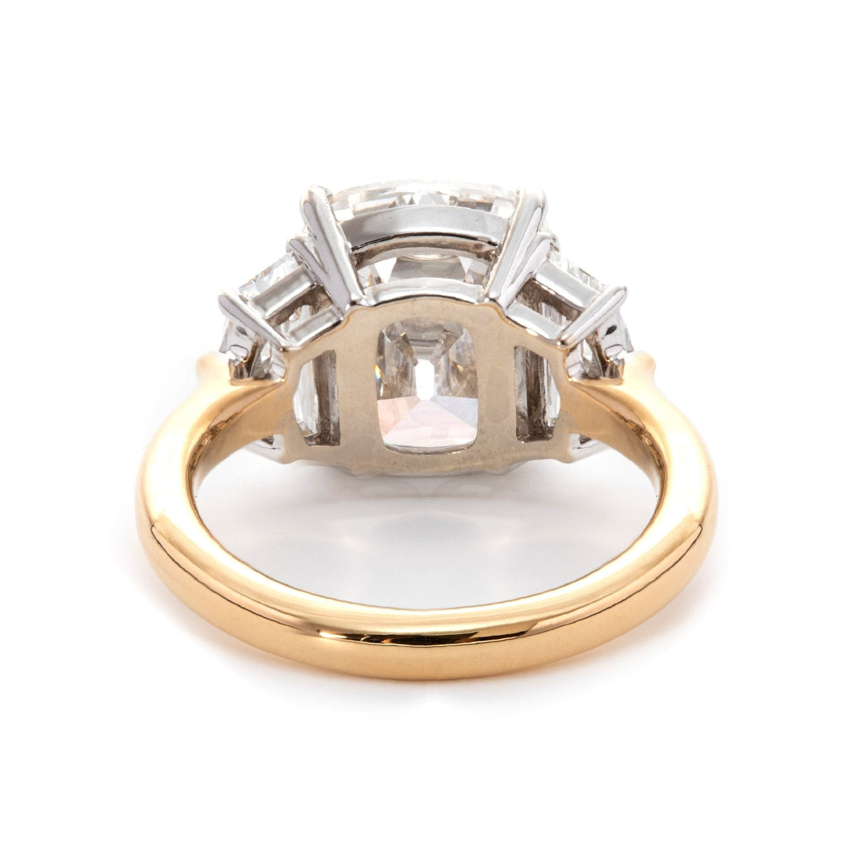 18K White Gold & Yellow Gold 4.5ct Old Mine Cut & Step cut Eldorado Lab Diamond Three Stone Ring - FIORESE JEWELRY