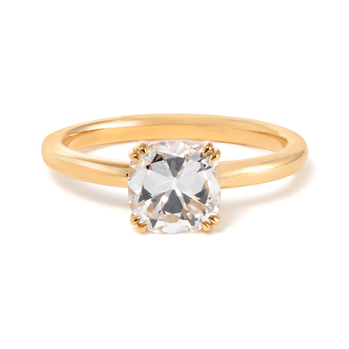 18k Yellow Gold 1.5 Carat Old Mine Cut Lab Diamond Double Prong Setting Vintage Solitaire Engagement Ring - FIORESE JEWELRY