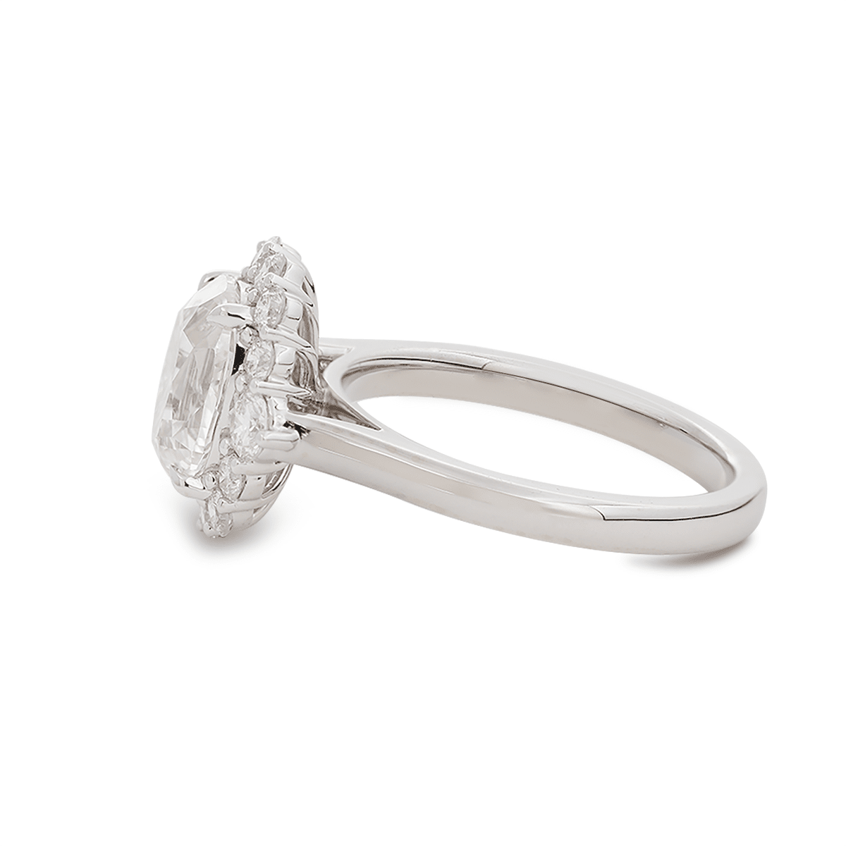 18K Yellow Gold 2ct Oval Old Mine Cut Lab Diamond Vintage Ring with a Round Diamond Halo - FIORESE JEWELRY