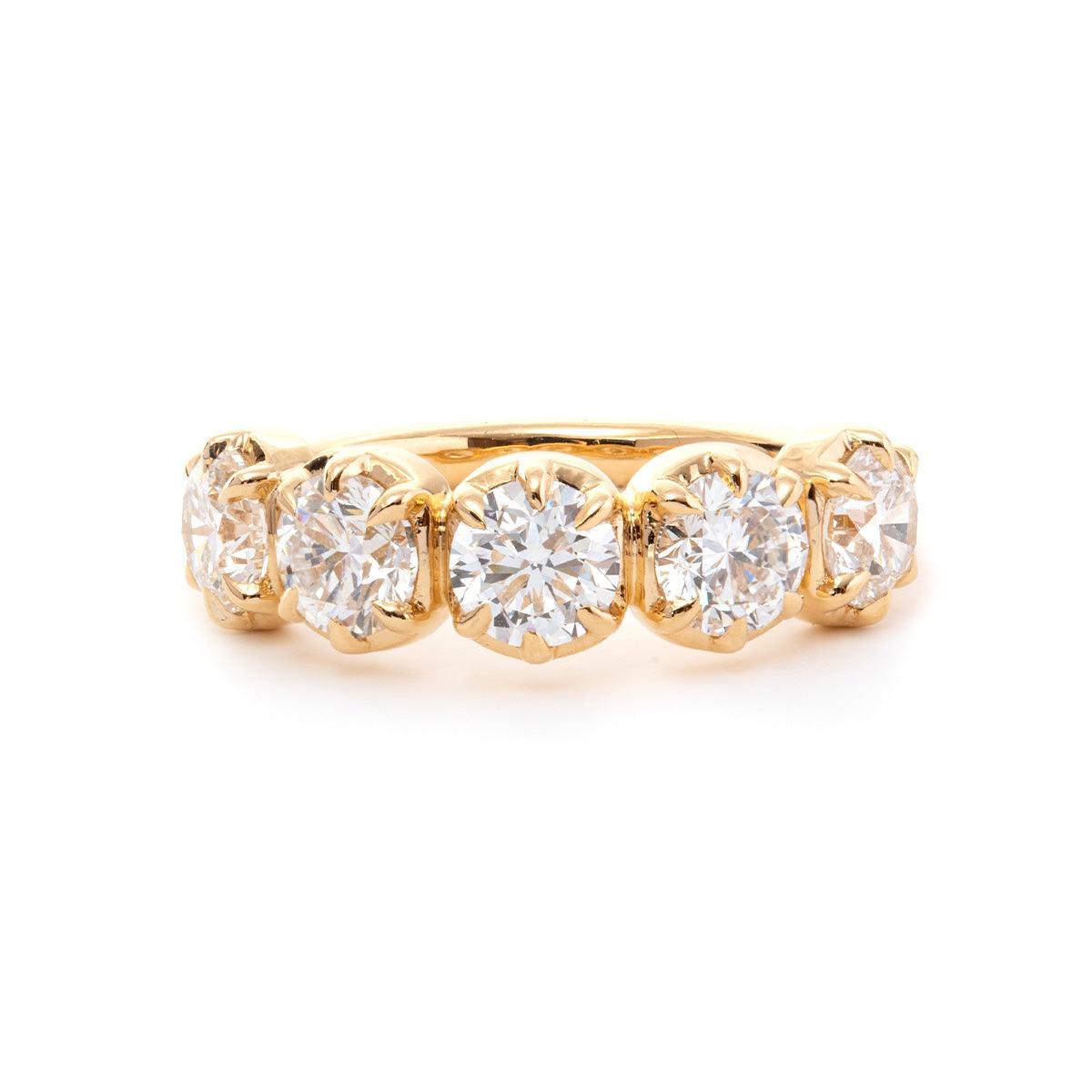 18K Yellow Gold 5 Stone Round Brilliant Cut Diamond Statement Ring - FIORESE JEWELRY