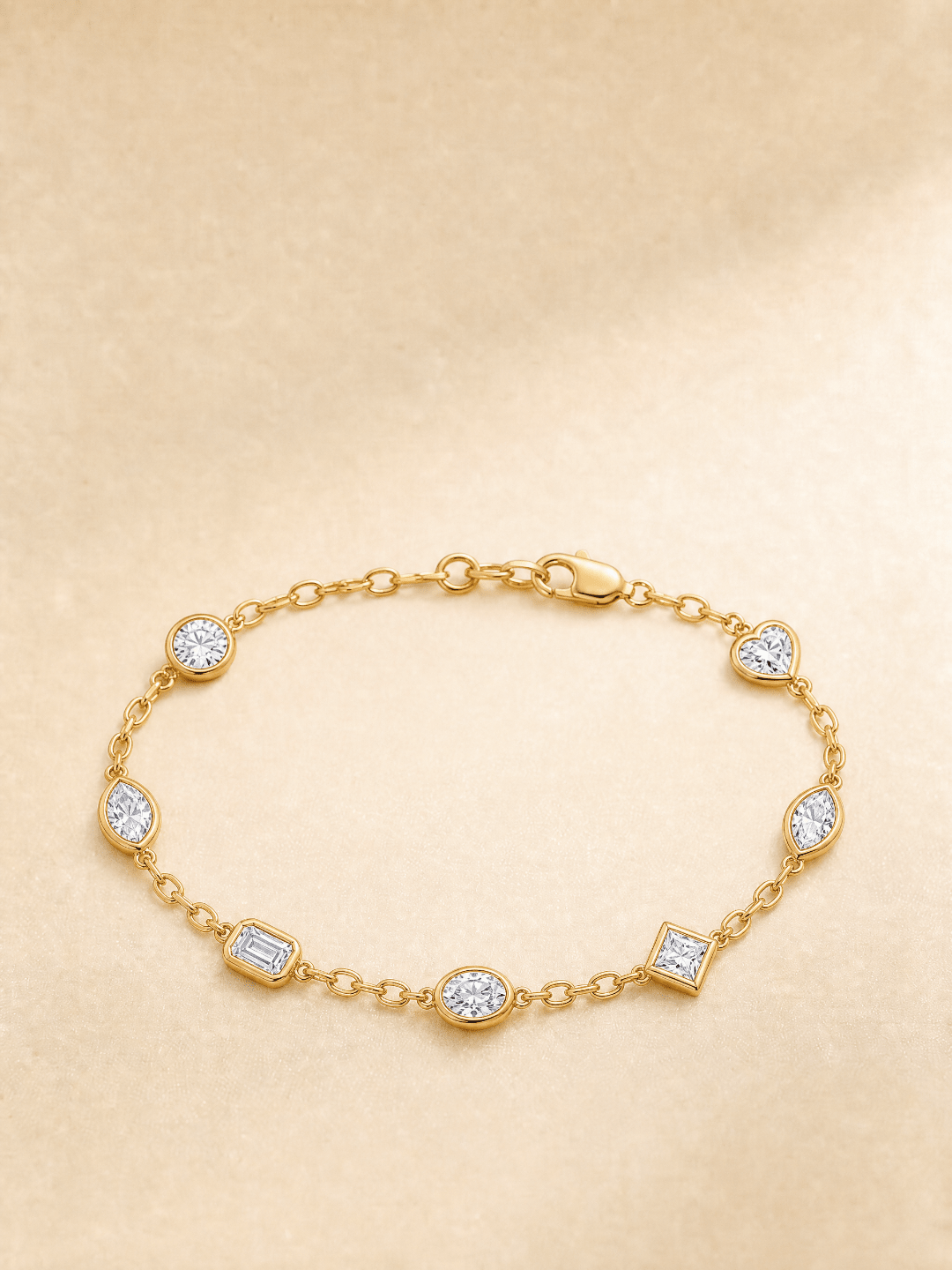18K Yellow Gold Mixed‑Cut Bezel‑Set Lab‑Grown Diamond Station Bracelet - LGG Jewelry