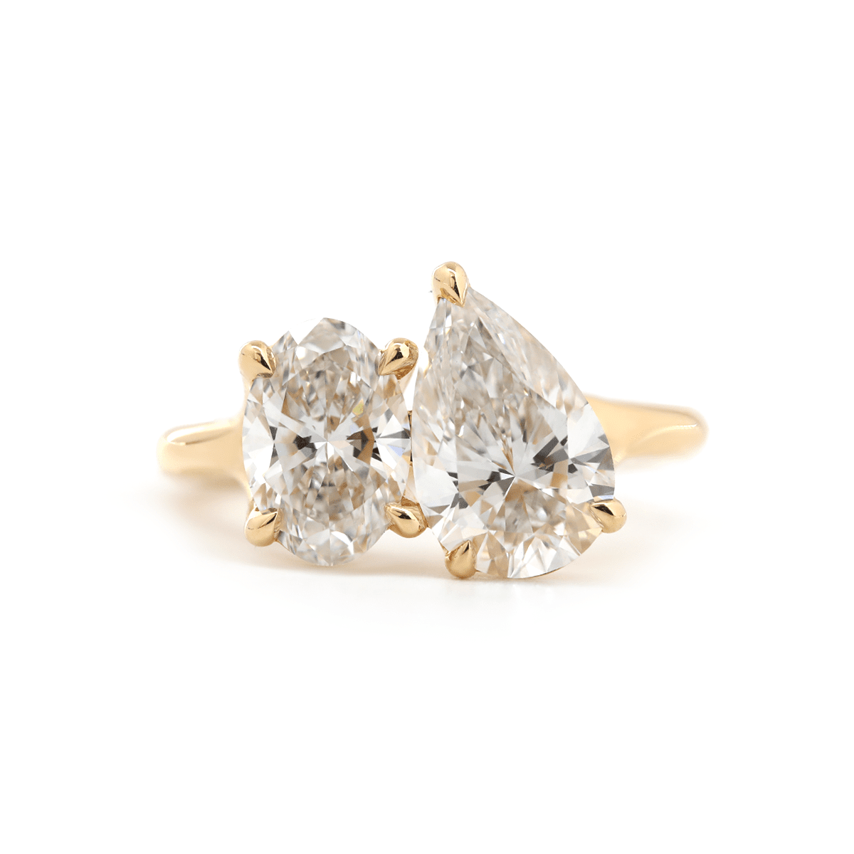 18K Yellow Gold Oval and Pear Lab Diamond Toi et Moi Ring - FIORESE JEWELRY