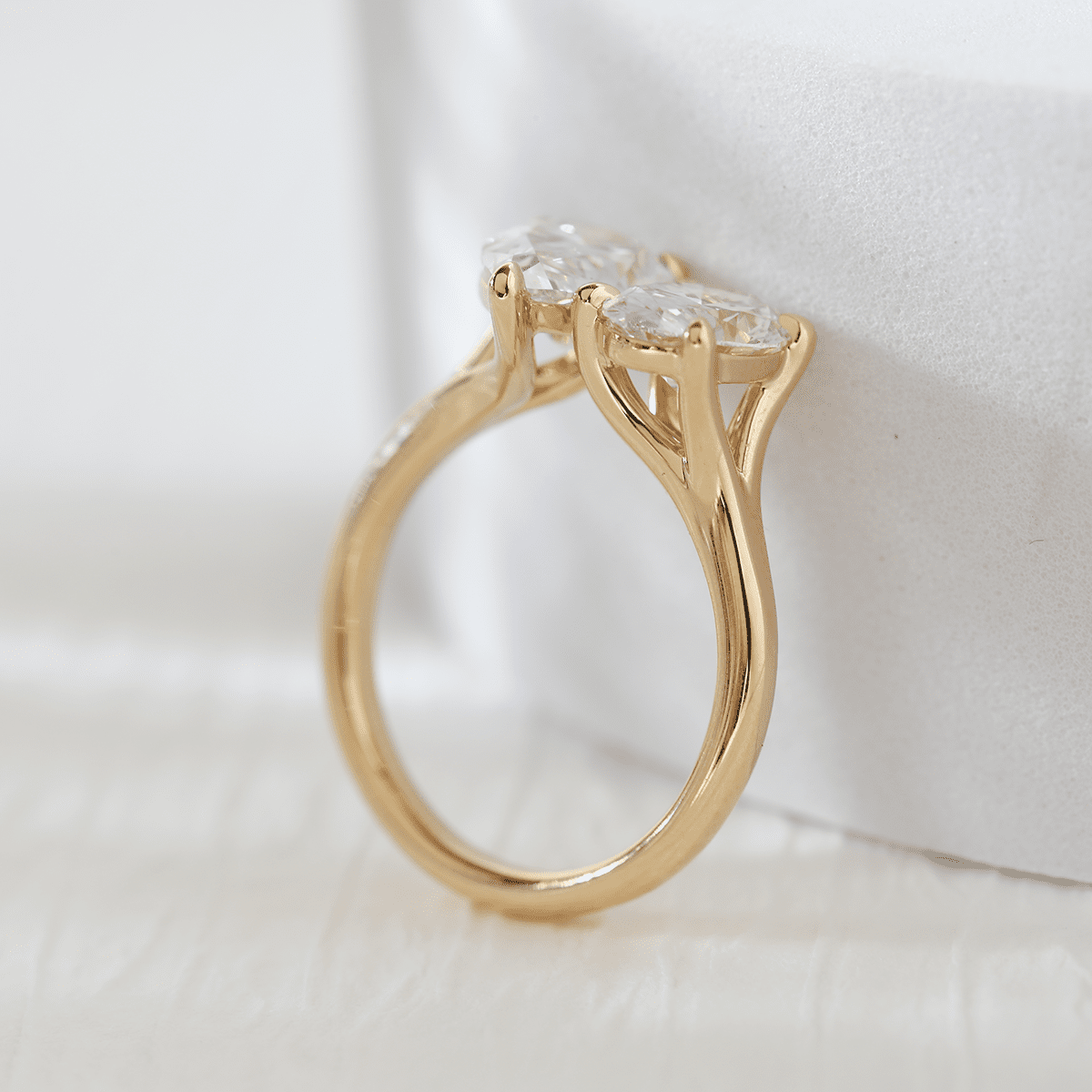 18K Yellow Gold Oval and Pear Lab Diamond Toi et Moi Ring - FIORESE JEWELRY