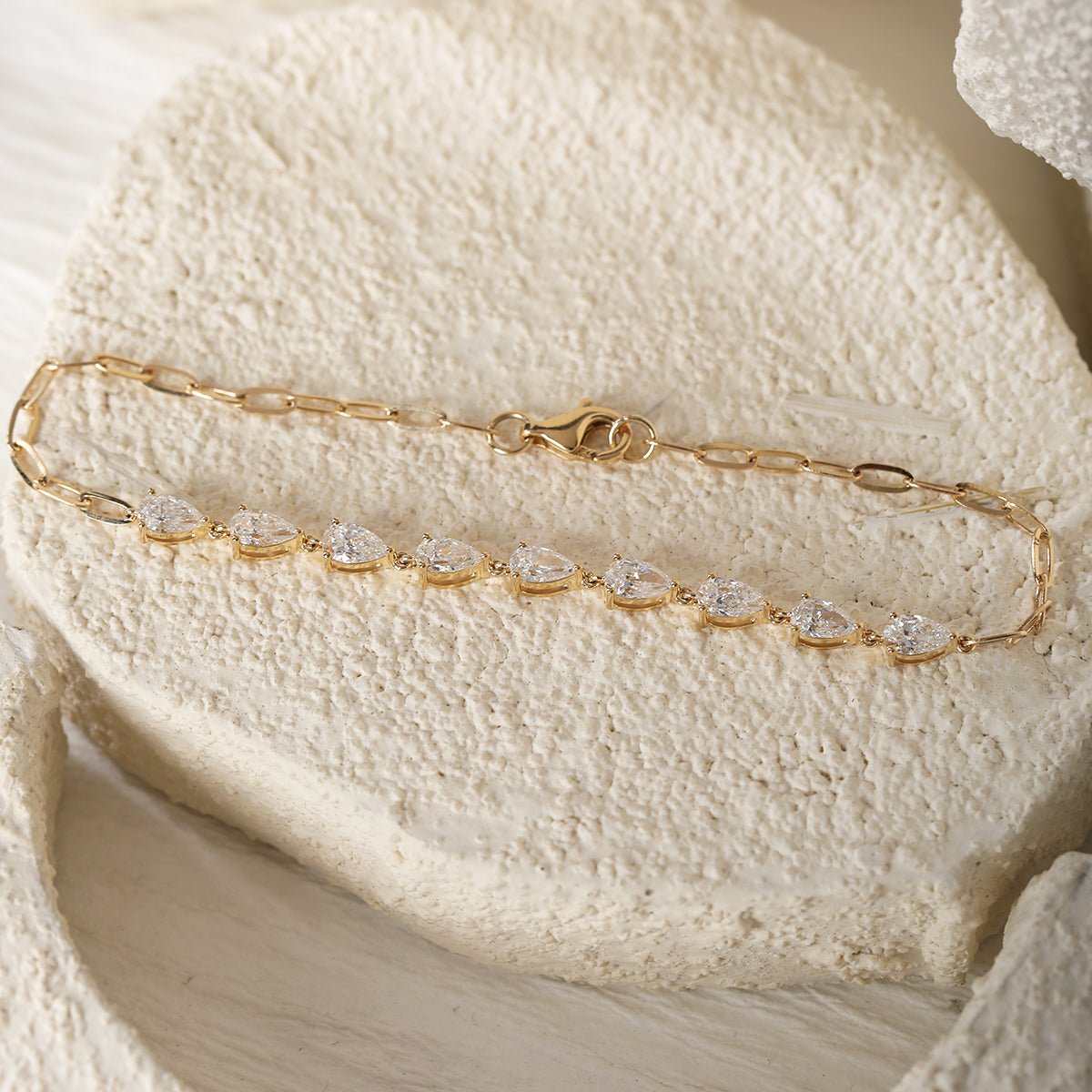 18K Yellow Gold Pear Lab Diamond 9 Stone Chain Bracelet - FIORESE JEWELRY