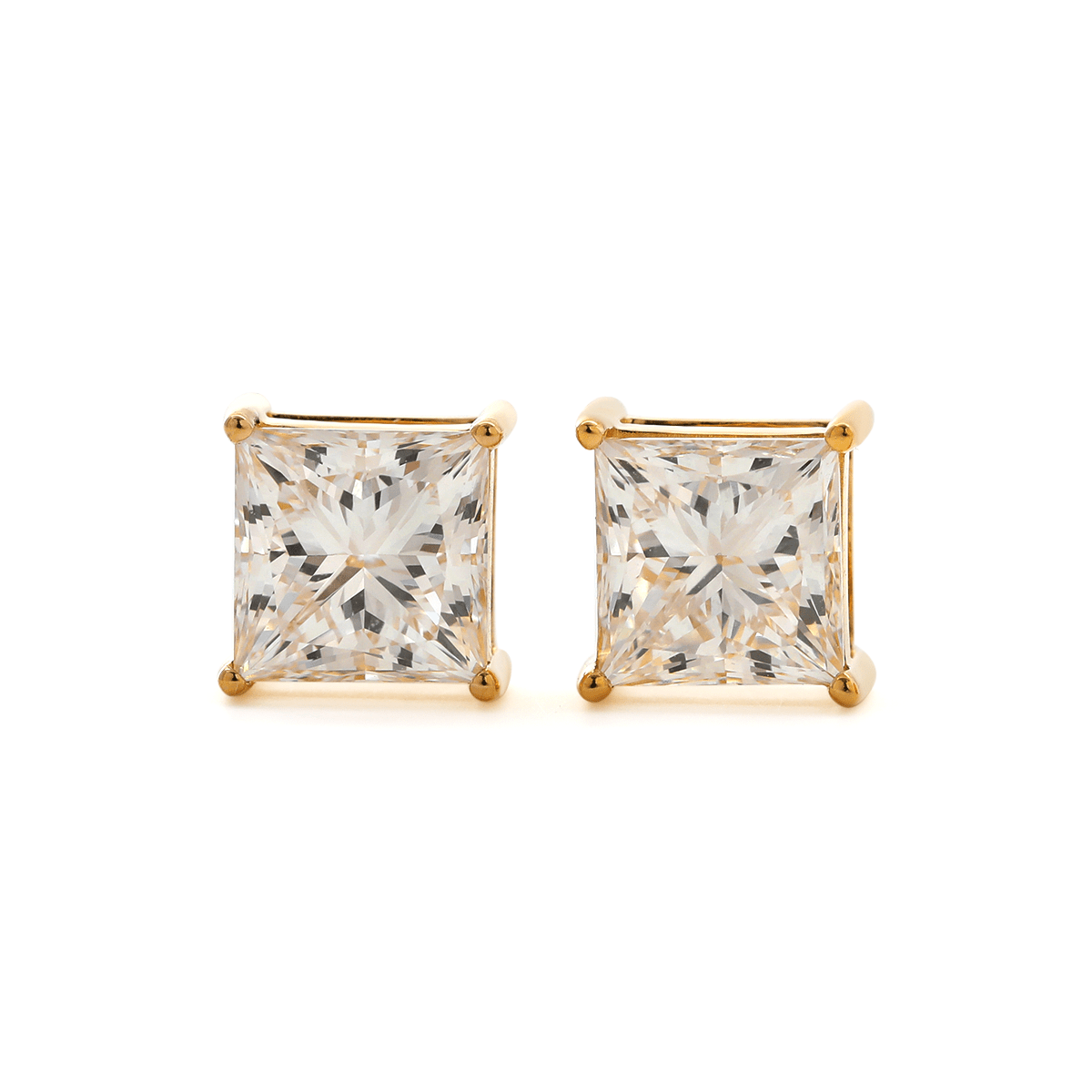 18K Yellow Gold Princes Cut Lab diamond Stud Earrings - FIORESE JEWELRY
