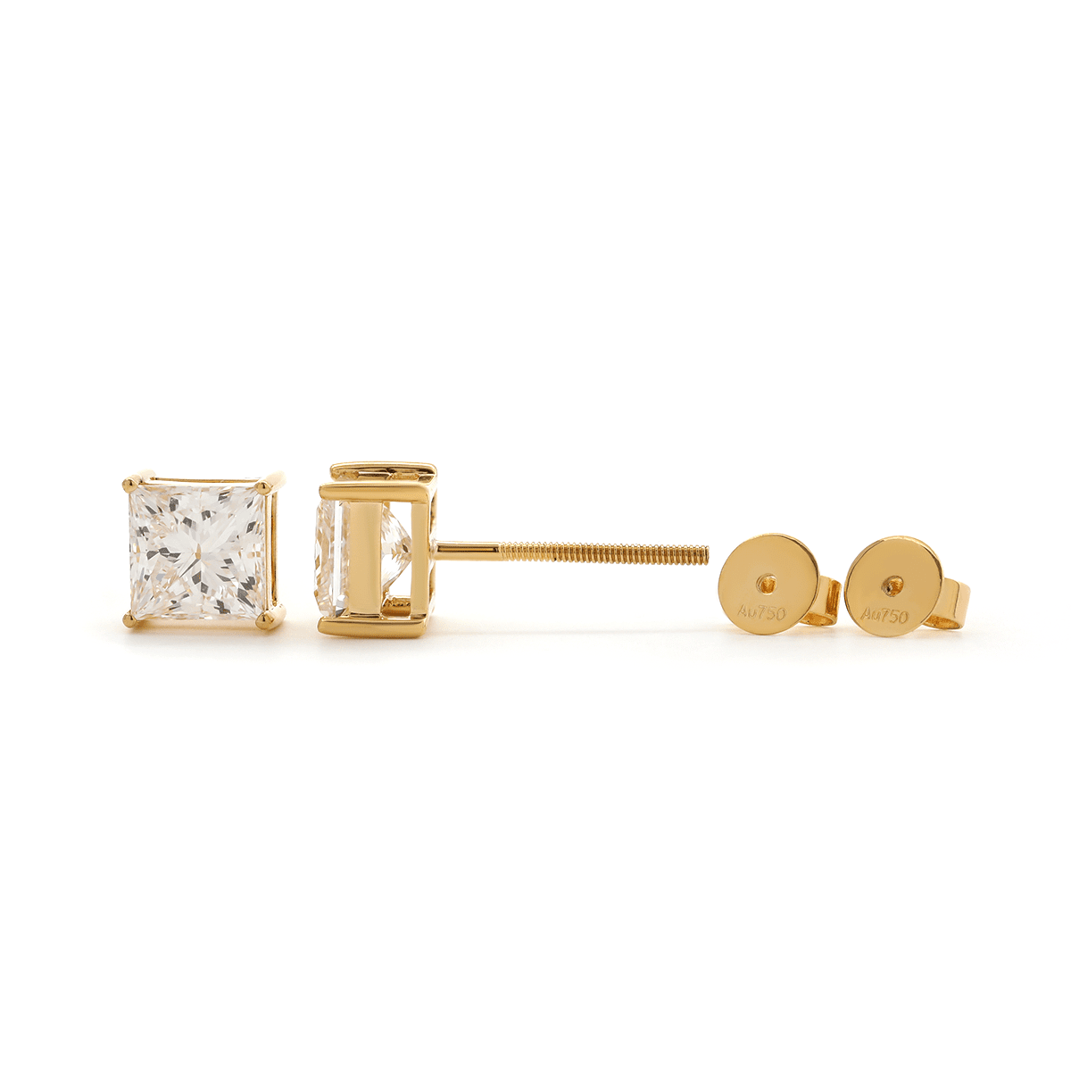 18K Yellow Gold Princes Cut Lab diamond Stud Earrings - FIORESE JEWELRY