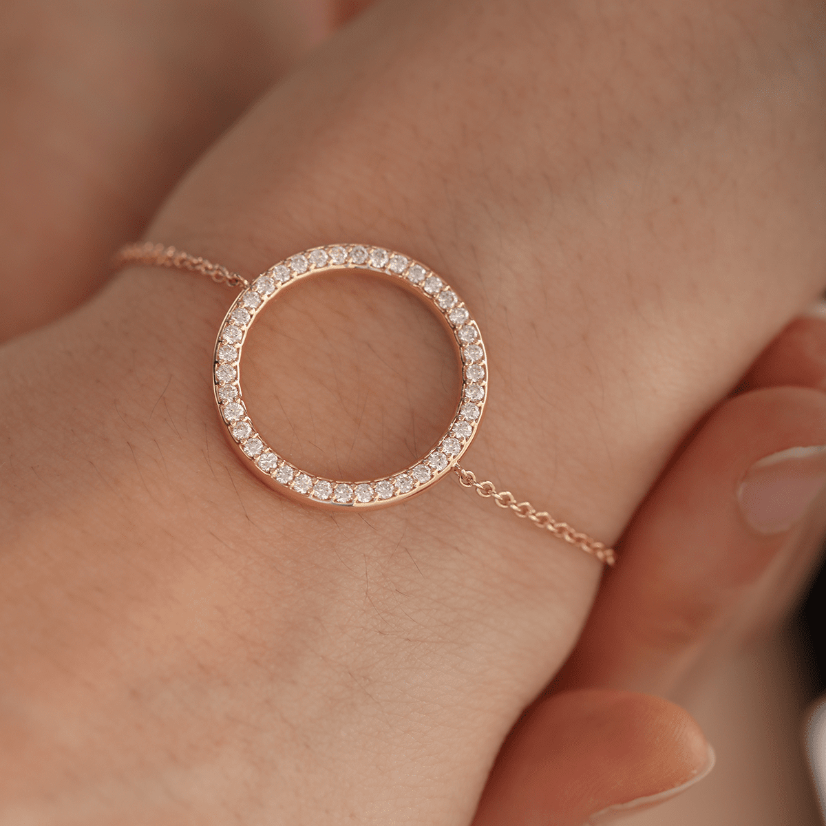 18K Yellow Gold Round Lab Diamond Pave Ring Shape Pendant Chain Bracelet - FIORESE JEWELRY