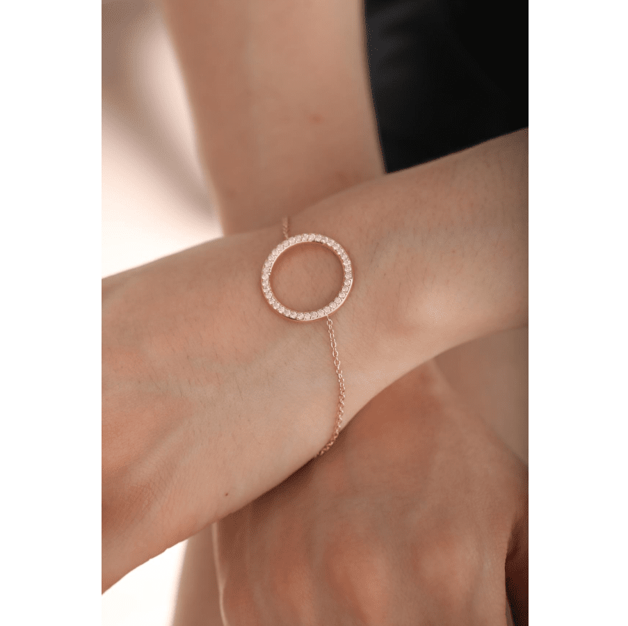 18K Yellow Gold Round Lab Diamond Pave Ring Shape Pendant Chain Bracelet - FIORESE JEWELRY