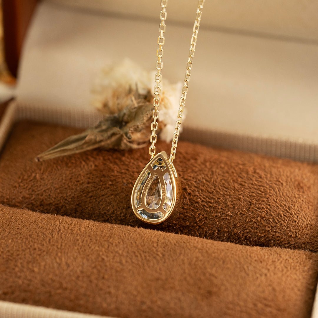 2 Ct Pear Cut Fancy Blue Lab Diamond Bezel Pendant Necklace - LGG Jewelry