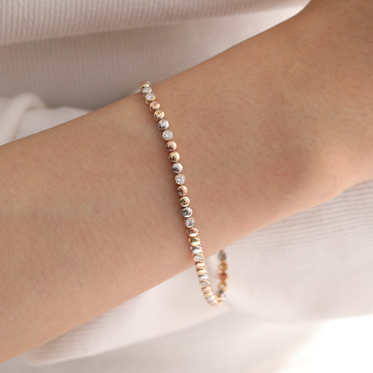 2.2mm Round Lab Diamond Bezel Station Tennis Bracelet - FIORESE JEWELRY