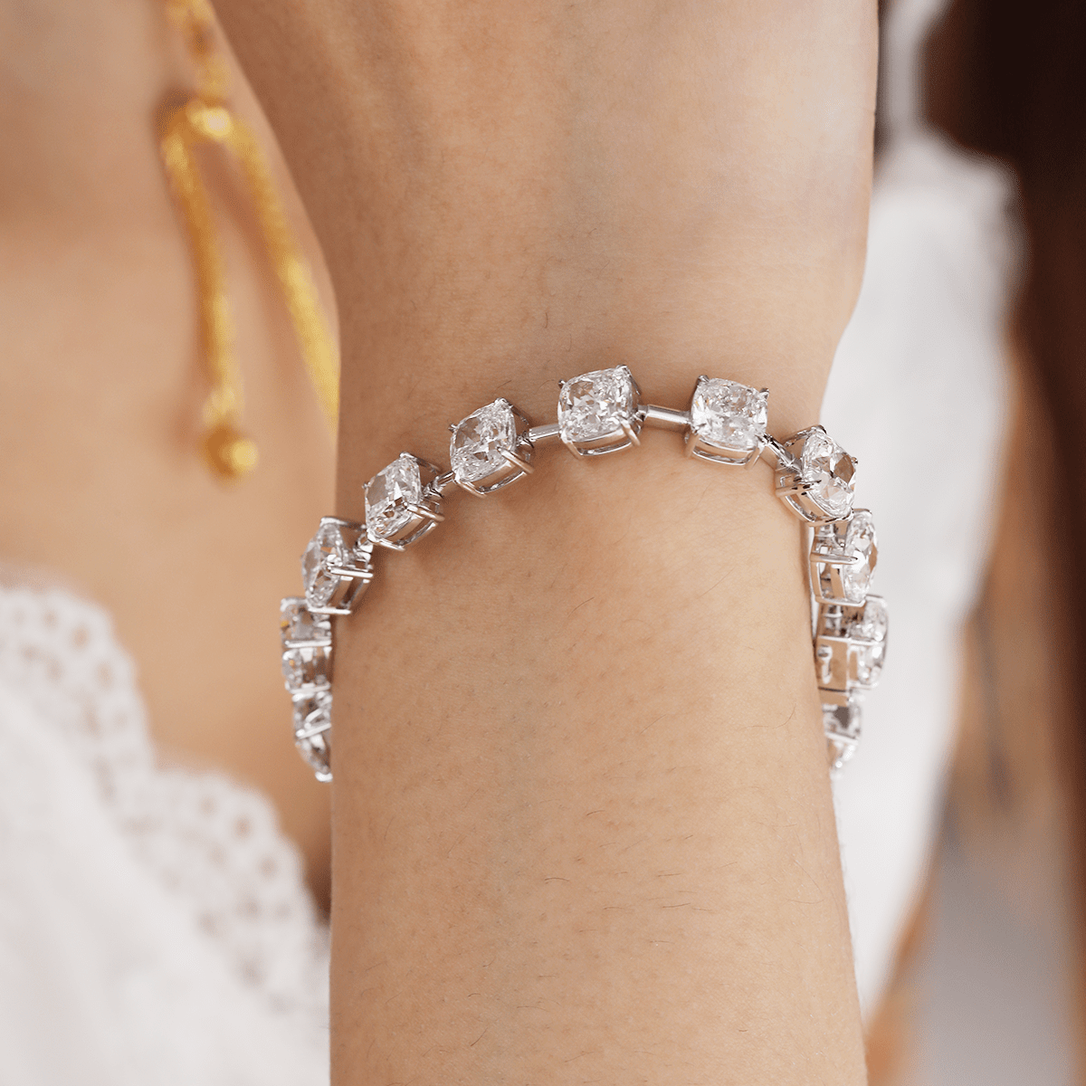 24 CT TW Cushion Cut Lab Diamond 4 - Claw Prong Basket Station Bracelet - FIORESE JEWELRY