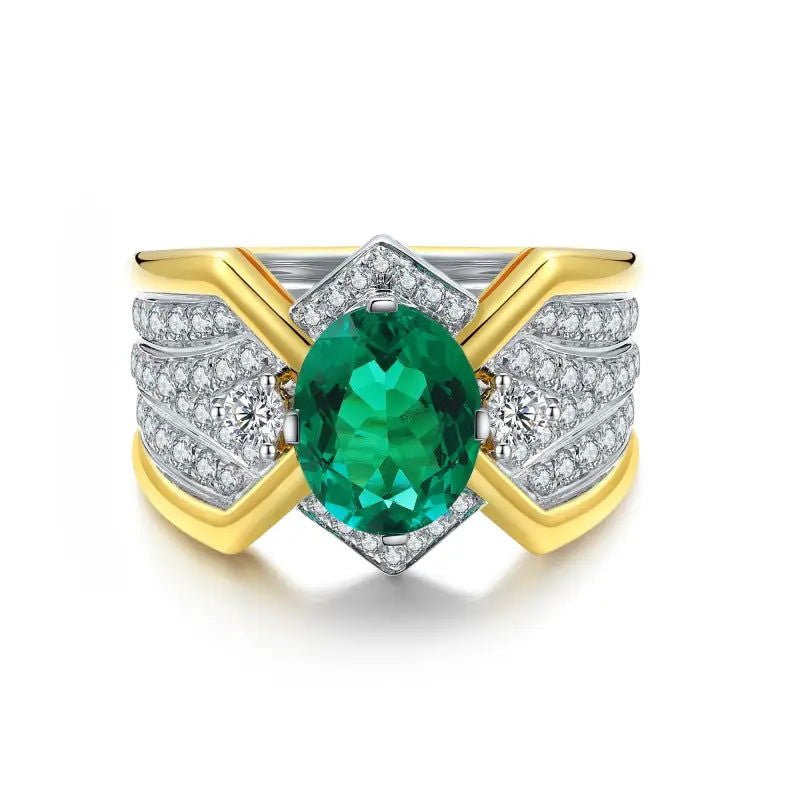 2.5 Ct Oval Shape Columbia Lab Emerald 14K Yellow Gold Wedding Ring For Men - LGG Jewelry