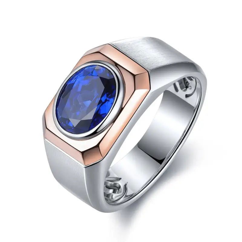 2.64 Ct Oval Shape Lab Blue Sapphire Bezel Wedding Ring For Men - LGG Jewelry