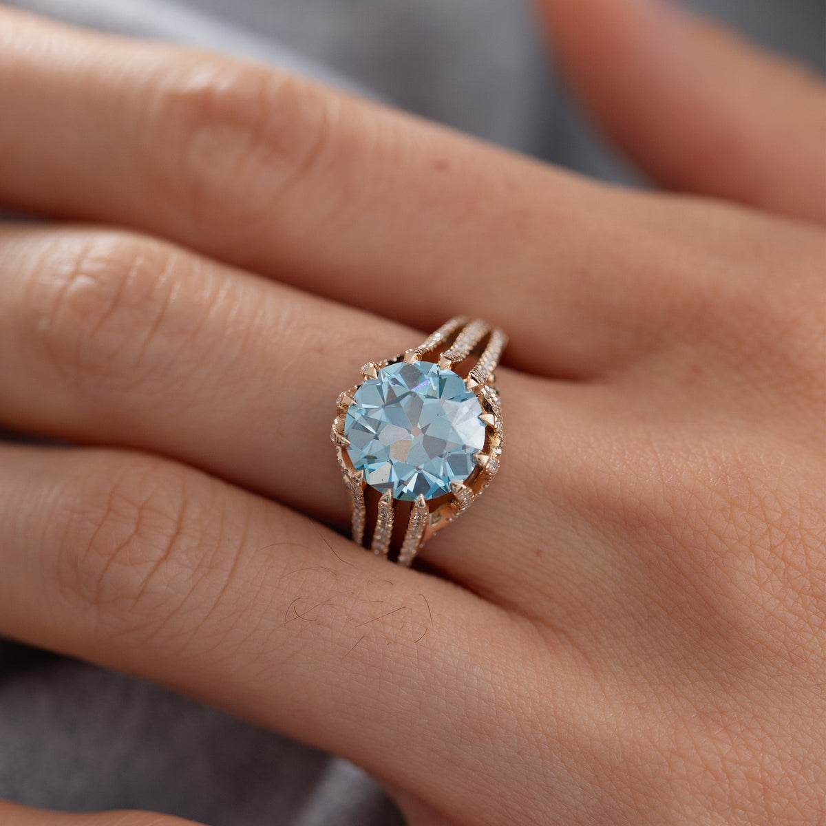3.67CT Blue Old European Cut Lab Diamond Multi Row Band High - Set Design Ring - FIORESE JEWELRY