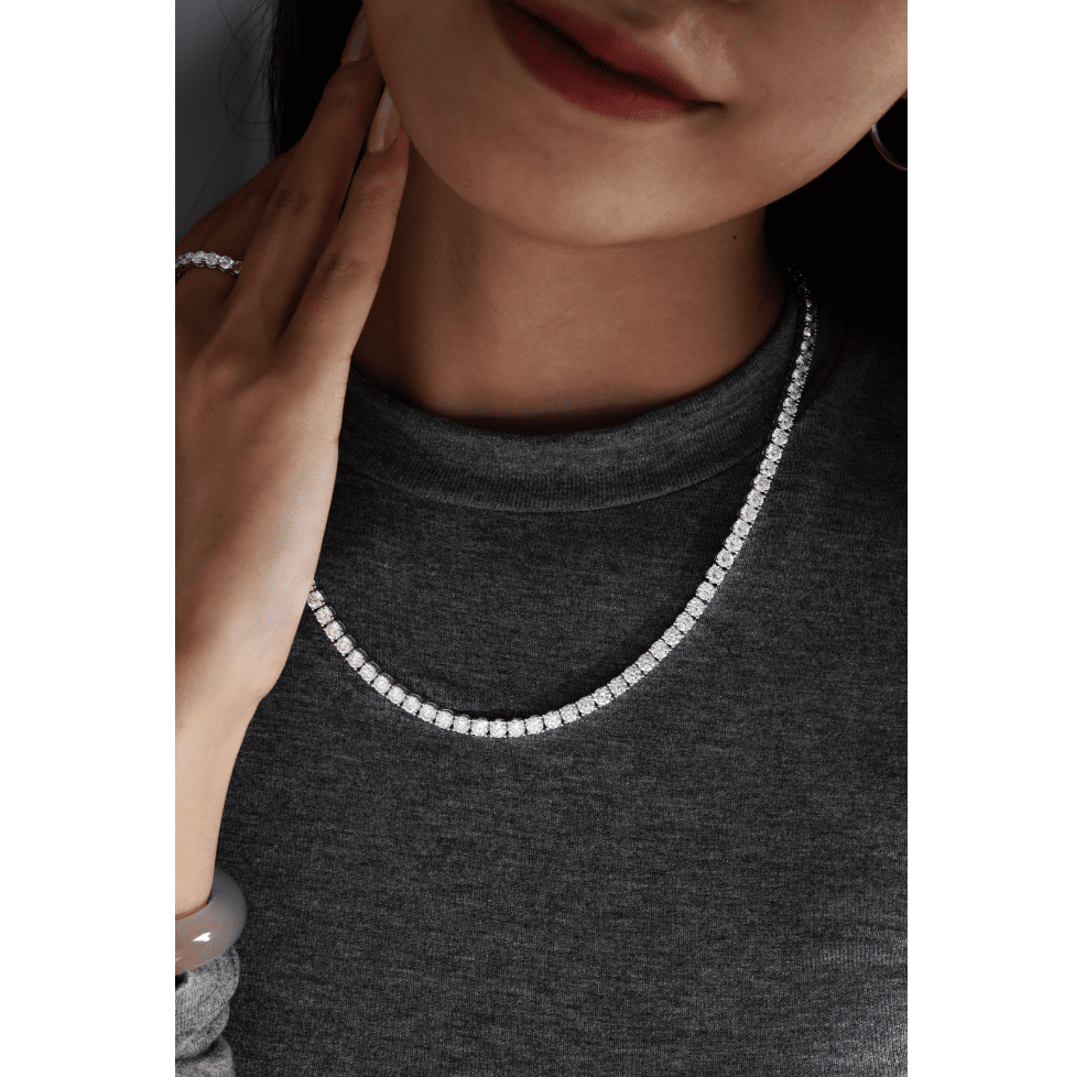 3.8mm Round Cut Lab Diamond 4 Prong Basket Tennis Necklace Everyday Essential - FIORESE JEWELRY