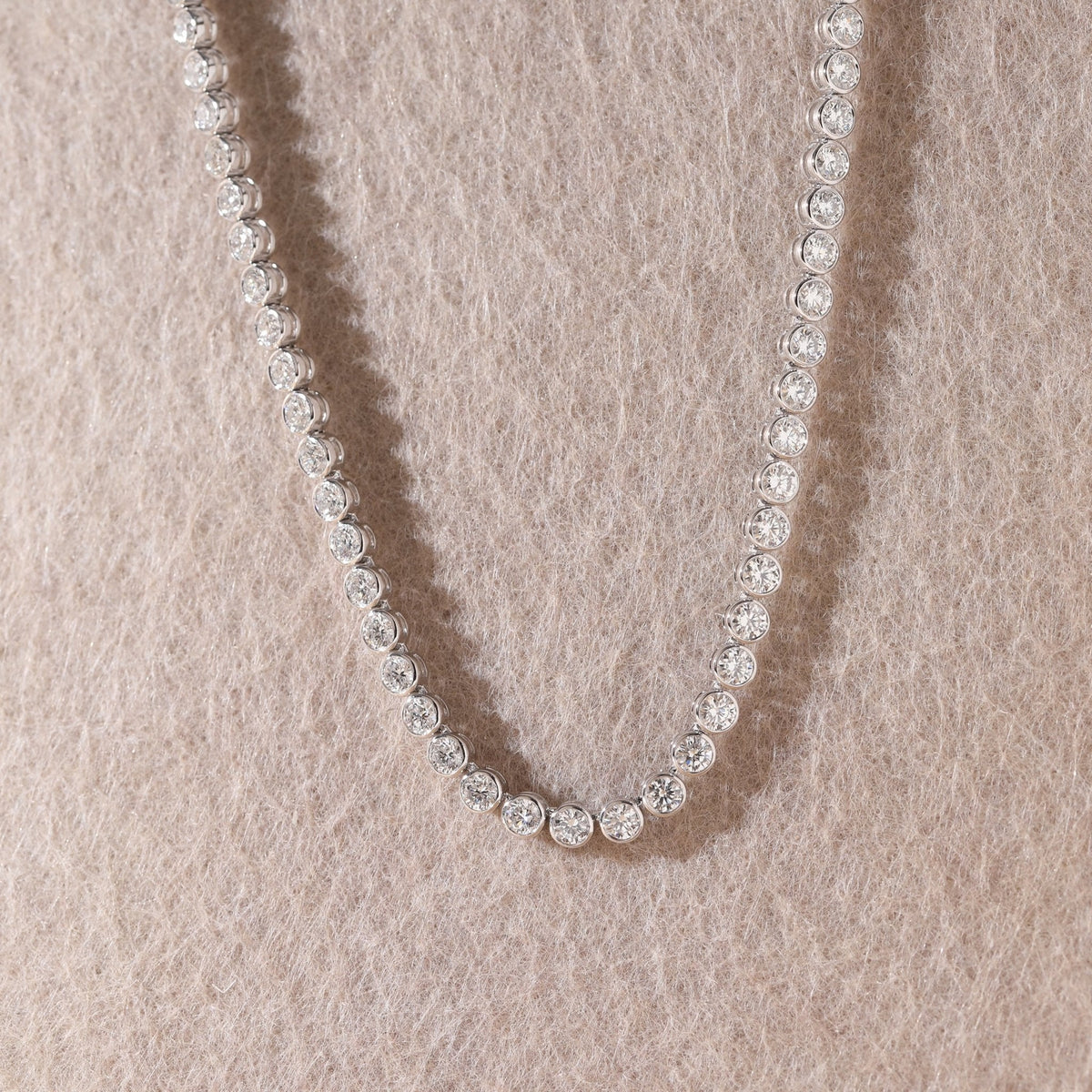 3.8mm Round Cut Lab Diamond Bezel Basket Tennis Necklace - FIORESE JEWELRY