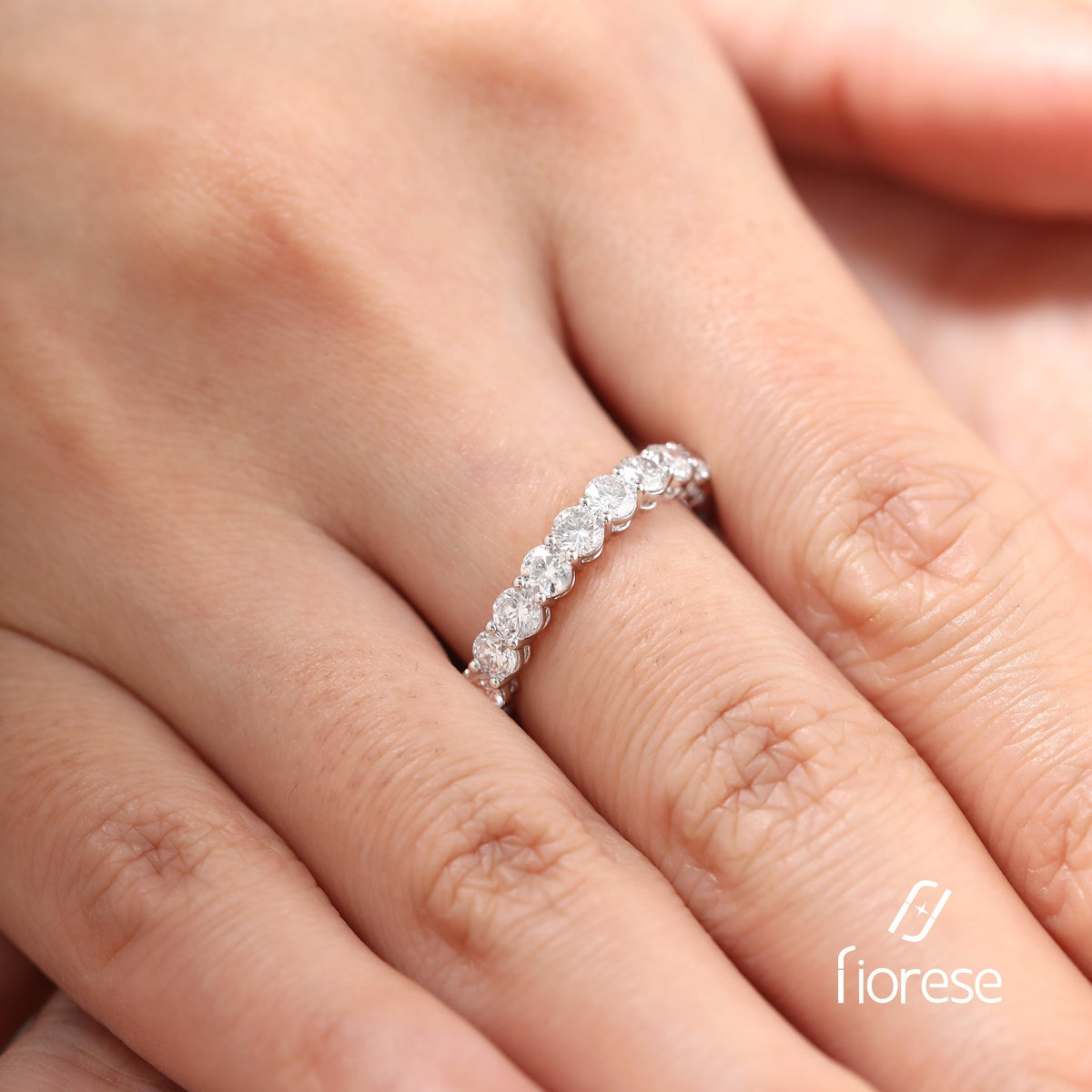 3mm Round Lab Diamond Eternity Ring with Shared Prong Basket Setting - FIORESE JEWELRY