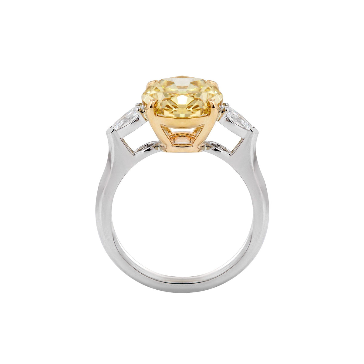 4.04CT Oval Old Mine Cut Yellow Lab Diamond Basket Set Three Stone Ring - FIORESE JEWELRY