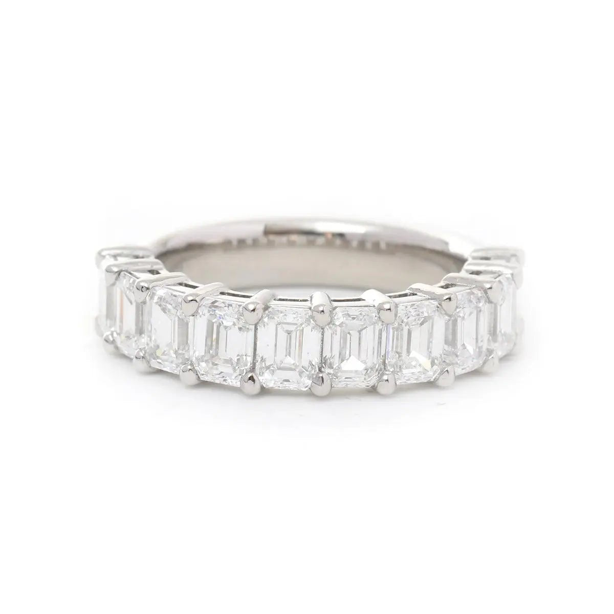 4*3mm Emerald Cut Lab Diamond Shared Claw Prong Basket Half Eternity Ring - FIORESE JEWELRY