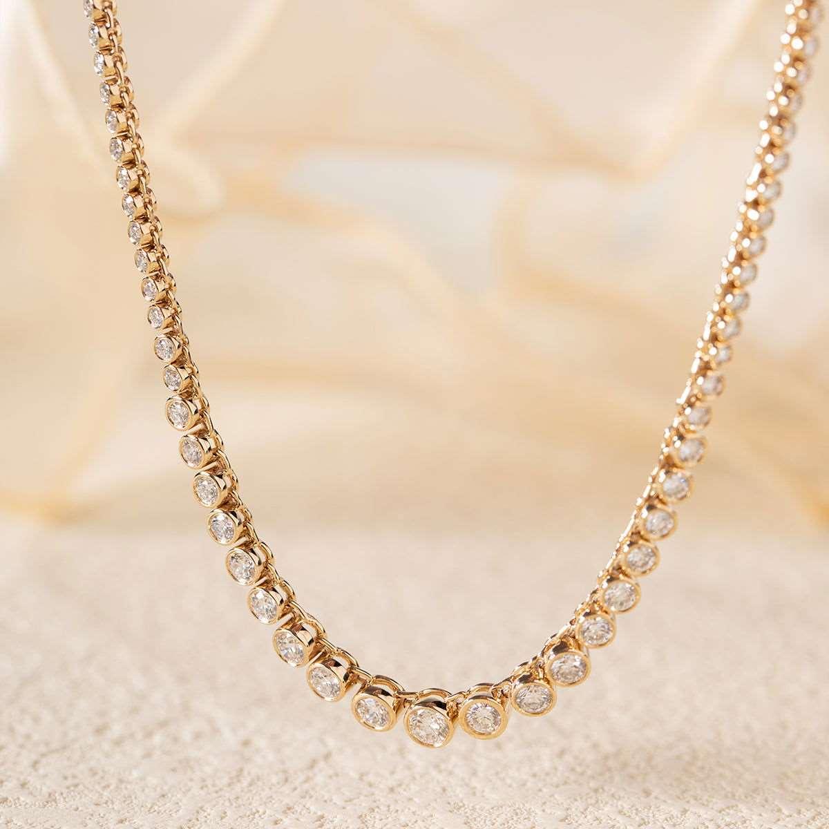 5 ct tw Graduated Round Brilliant Lab Diamond Bezel Tennis Necklace - FIORESE JEWELRY