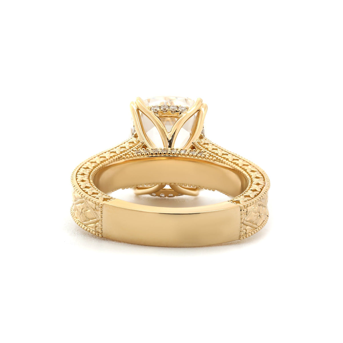 5.42CT Cushion Old Mine Cut Lab Diamond Vintage Hand - Engarved Wide Band Design Ring - FIORESE JEWELRY
