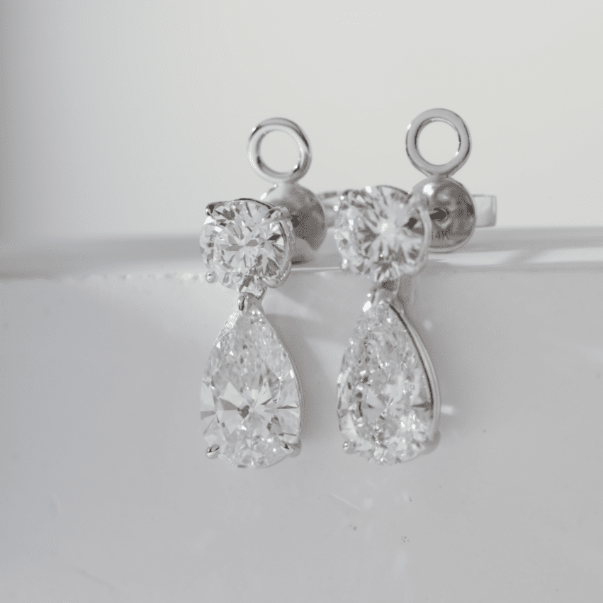 6 ct tw Pear and Round Lab Diamond Claw Prong Basket Drop Stud Earrings - FIORESE JEWELRY