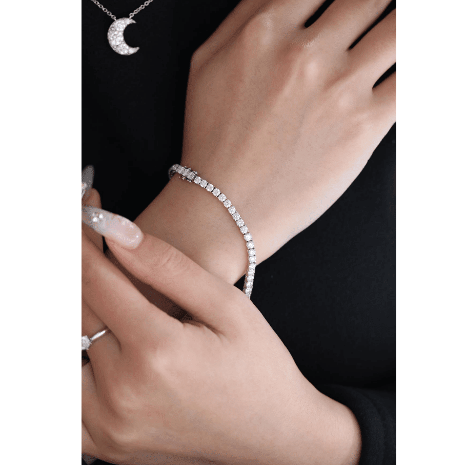 6 CT TW Round Cut Lab Diamond 4 - Prong Basket Tennis Bracelet with Box Clasp and Double Safety - FIORESE JEWELRY