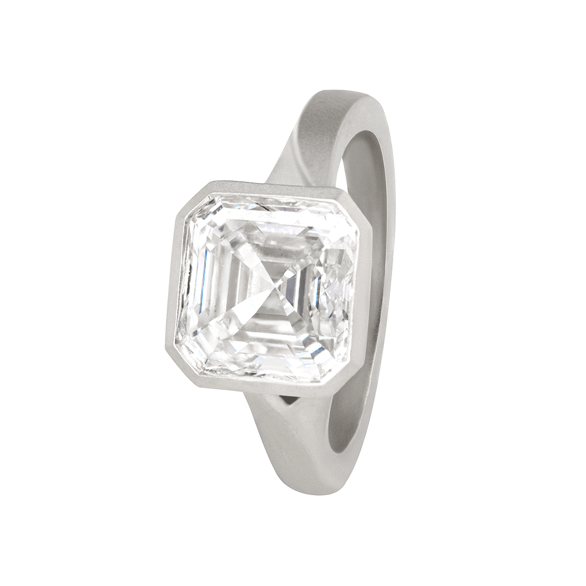 Asscher - Cut Lab Diamond Bezel - Set Matte Solitaire Ring with Dynamic Shank - FIORESE JEWELRY