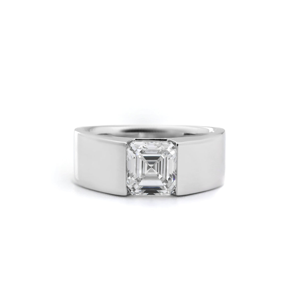 Asscher Cut Lab Diamond Wide Band Design Ring - FIORESE JEWELRY