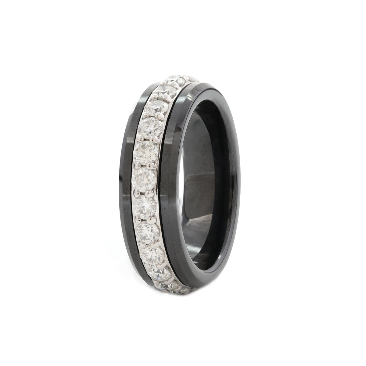 Black Ceramic Round Black Moissanite Fidget Ring - FIORESE JEWELRY