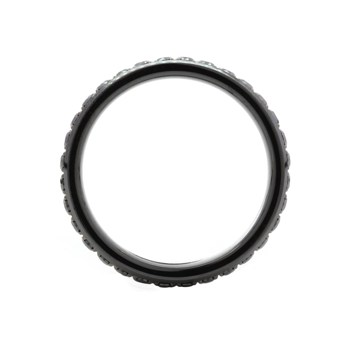 Black Ceramic Round Black Moissanite Fidget Ring - FIORESE JEWELRY