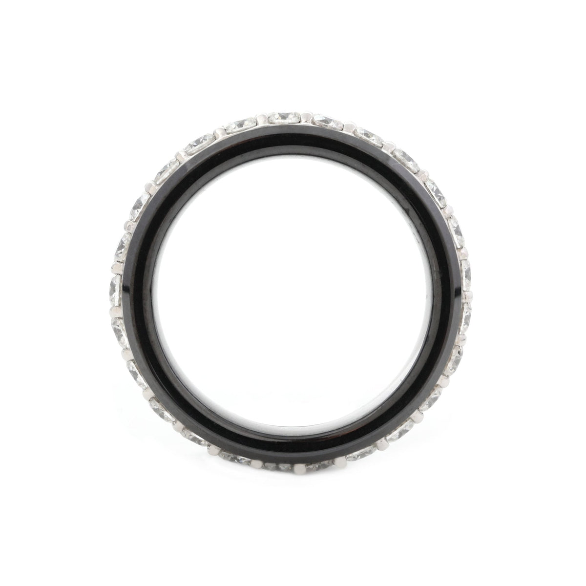 Black Ceramic Round Black Moissanite Fidget Ring - FIORESE JEWELRY