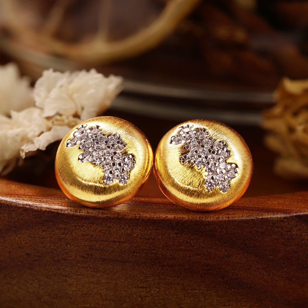 Brushed Gold Bead Earrings with Sparkling CZ - LGG Jewelry