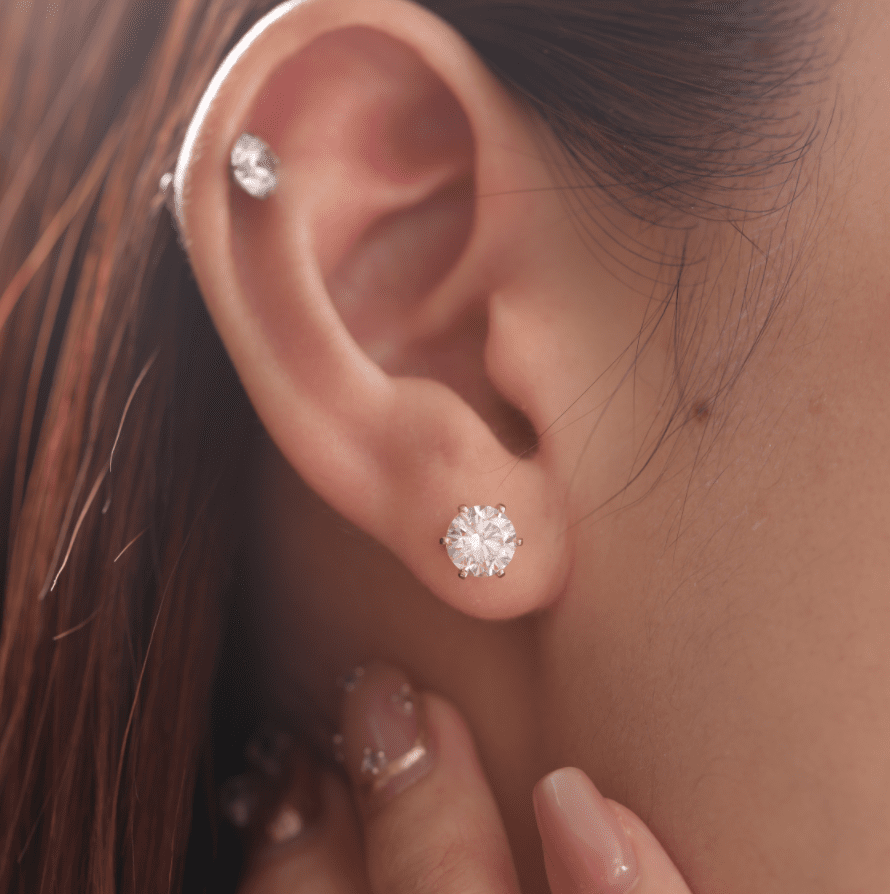 Cherished Moments 2 ct tw Round Cut Lab Diamond 6 Prongs Floral Setting Stud Earrings (DE/G Color, VS Clarity) - FIORESE JEWELRY
