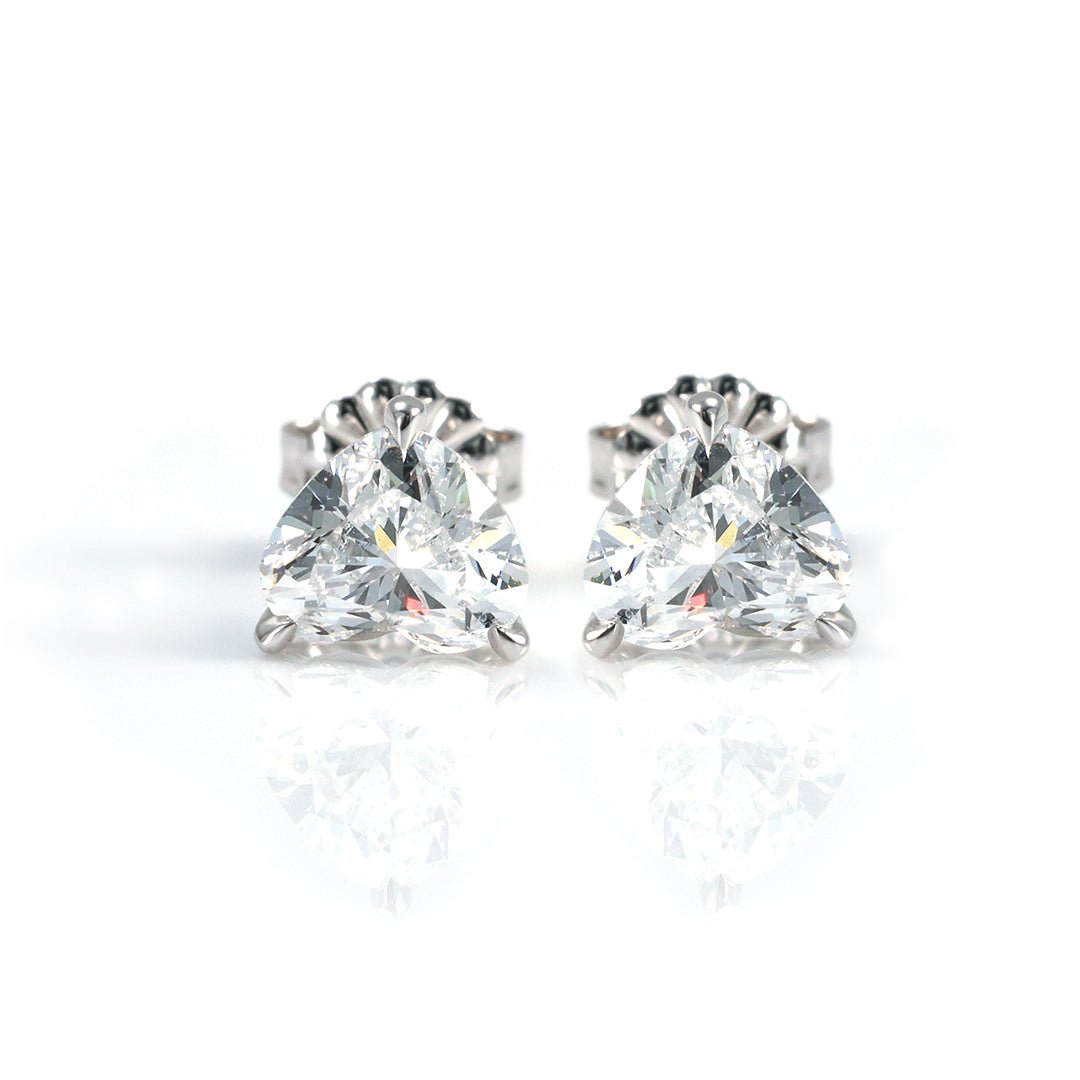 Classic Heart Shape Lab Diamond Three Prongs Ear Studs - LGG Jewelry