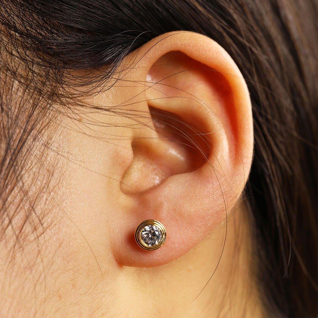 Classic Round Cut Lab diamond Bezel Ear Studs - LGG Jewelry
