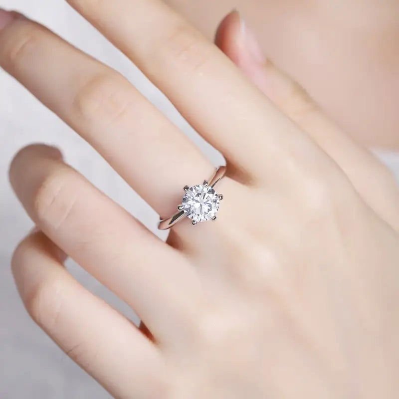 Classic Six-prongs 1.5 Ct Round Cut Lab Diamond Solitaire Engagement Ring - LGG Jewelry