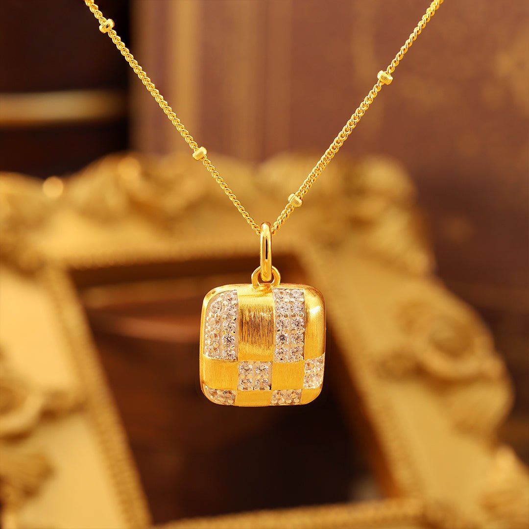 Cushion Shape Gold Brushed CZ Necklace - LGG Jewelry