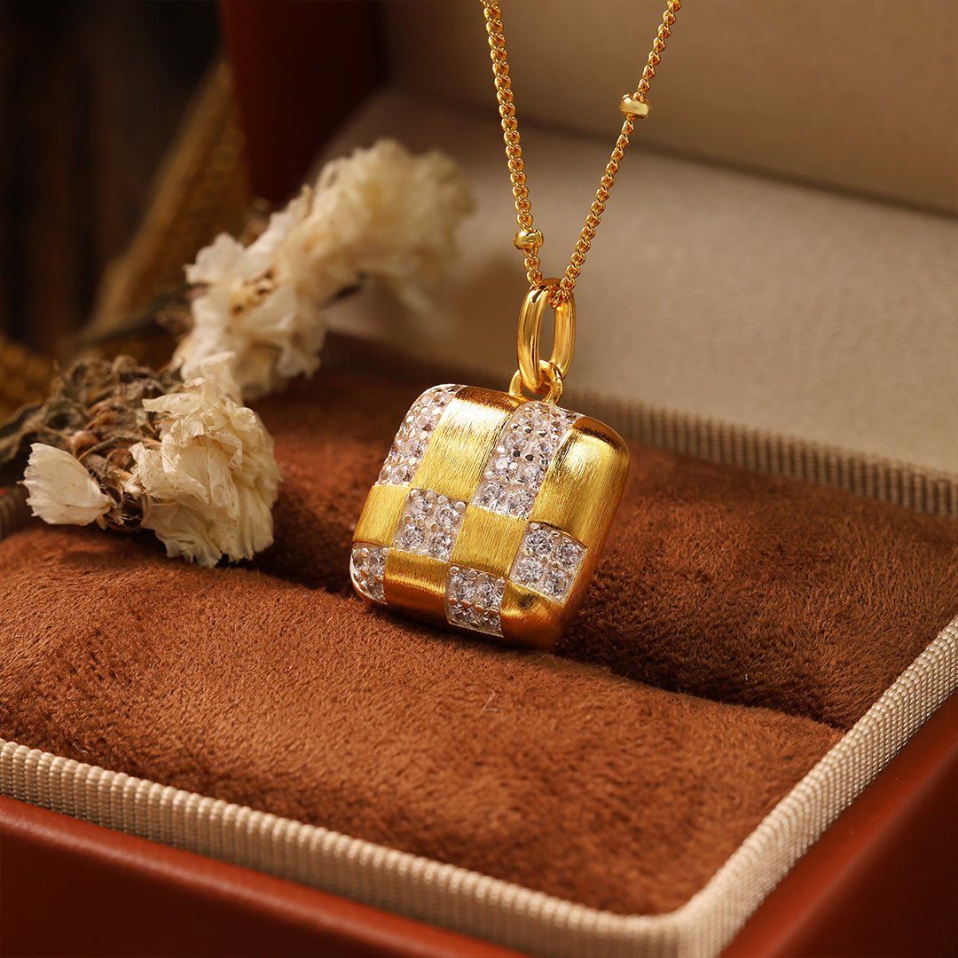 Cushion Shape Gold Brushed CZ Necklace - LGG Jewelry