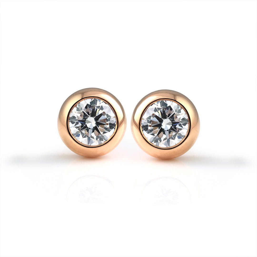 Elegant Button Round Cut Lab Diamond Bezel Ear Studs - LGG Jewelry