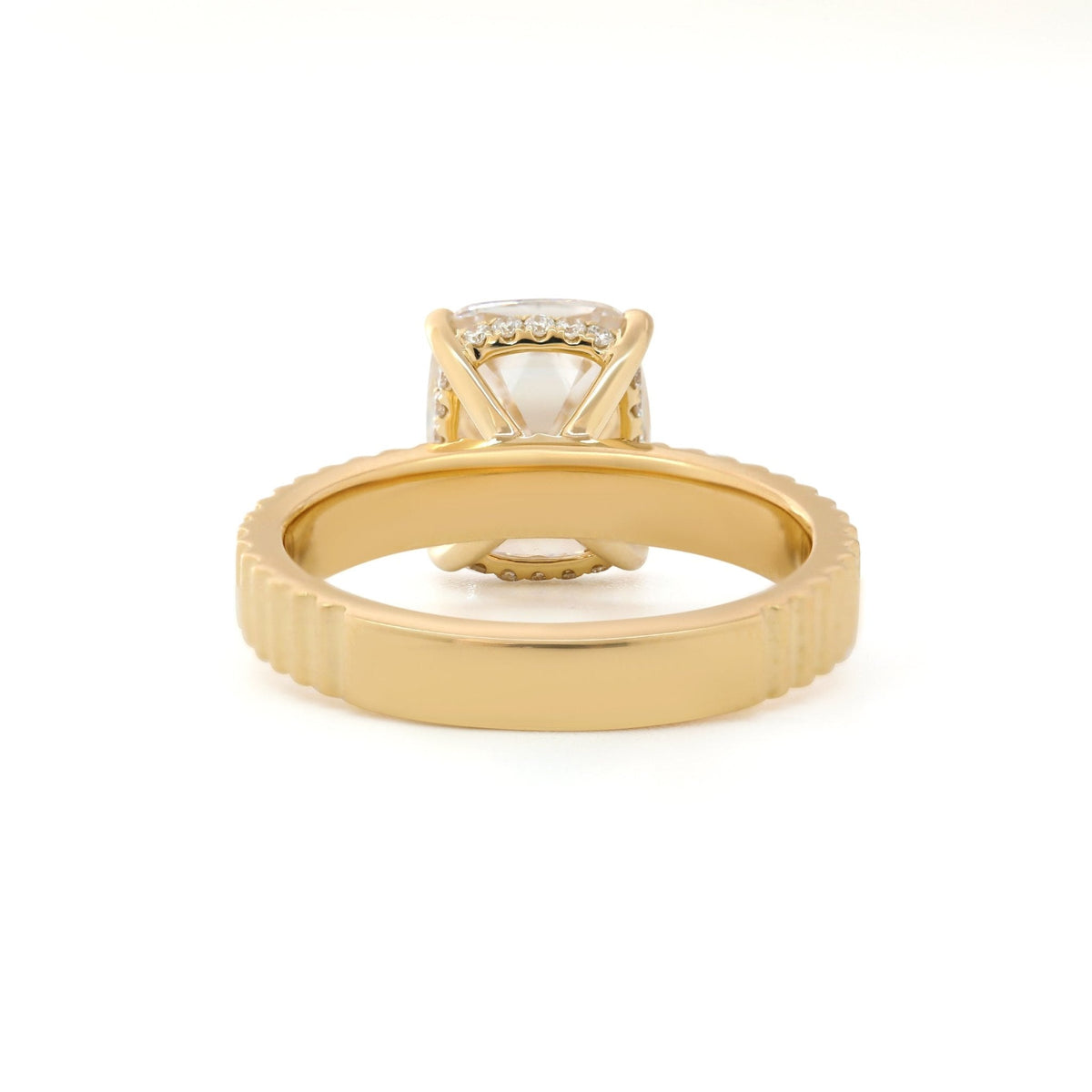 Elongated Old Mine - Cut Lab Diamond Ring with Four - Claw Basket Setting and Round Lab Diamond Hidden Halo - FIORESE JEWELRY