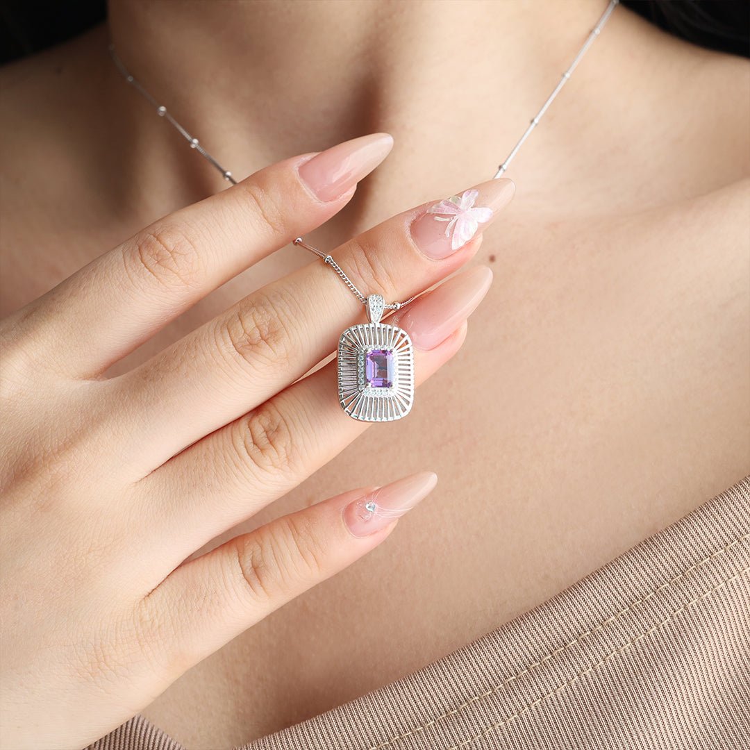 Emerald Cut Amethyst Art Deco Pendant Necklace - LGG Jewelry