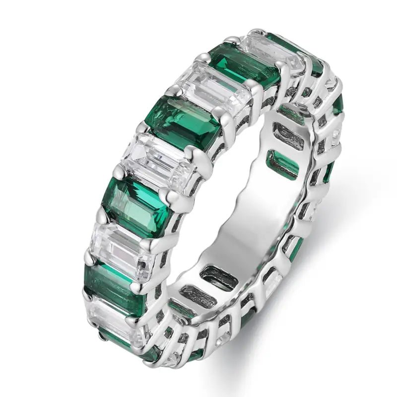 Emerald Cut Lab Emerald Alternating Eternity Band - LGG Jewelry