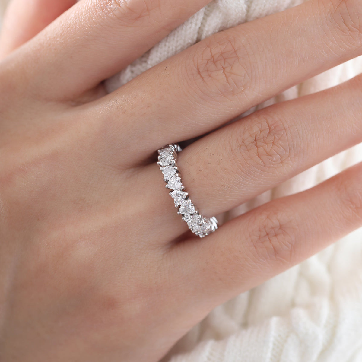 Heart-Shaped Lab Diamond 3/4 Eternity Ring with Three-Claw Basket Setting - FIORESE JEWELRY