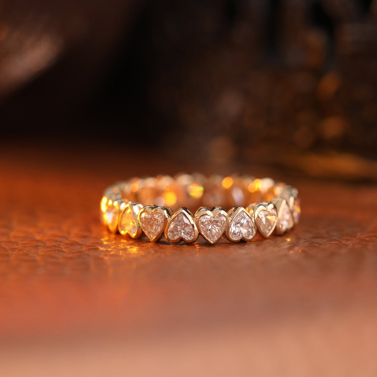 Heart - Shaped Lab Diamond Eternity Ring with Bezel Basket - FIORESE JEWELRY