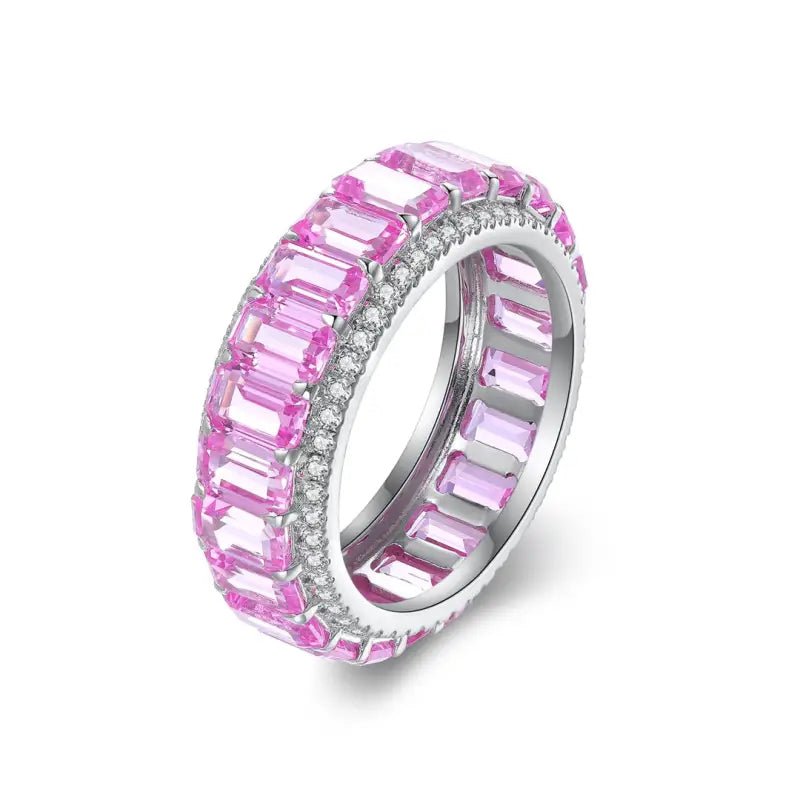 Lovely Emerald Cut Pink Sapphire Eternity Band - LGG Jewelry