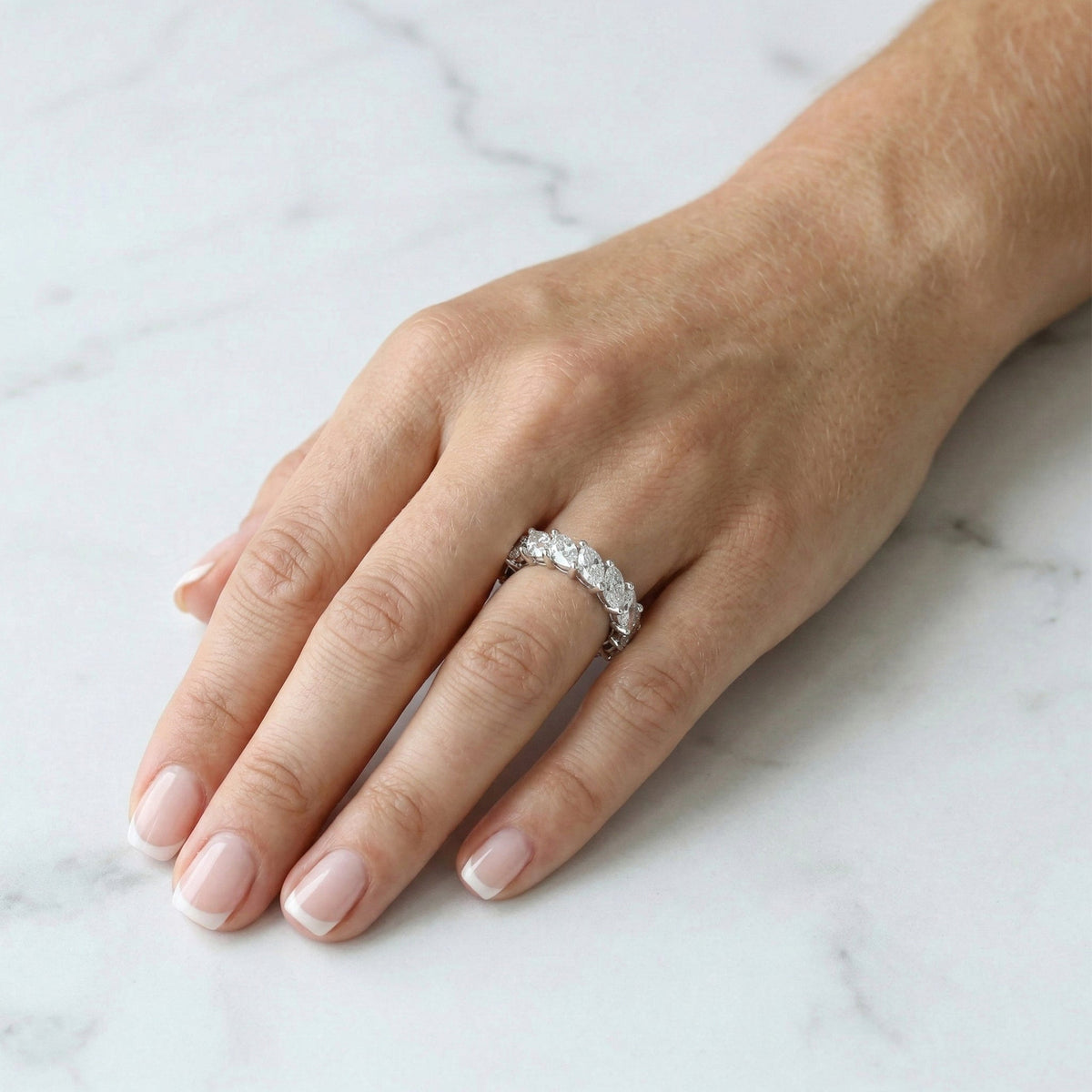 Marquise-Cut Lab Diamond 2/3 Eternity Wedding Ring with Double Claw Prongs - FIORESE JEWELRY