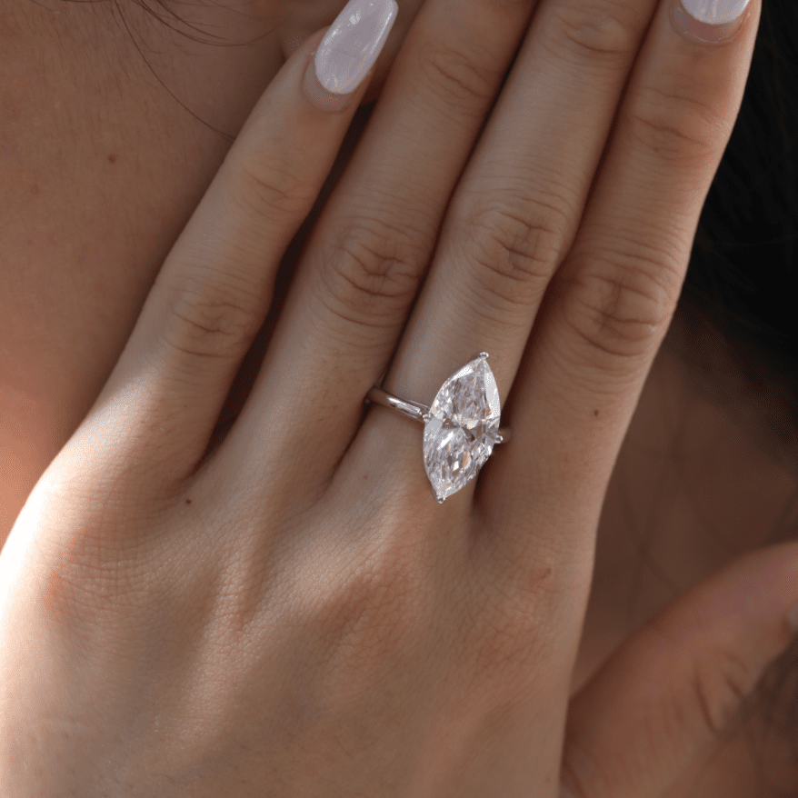 Marquise Cut Lab Diamond 4 Round Prongs Basket Solitaire Ring — Cathedral Design - FIORESE JEWELRY