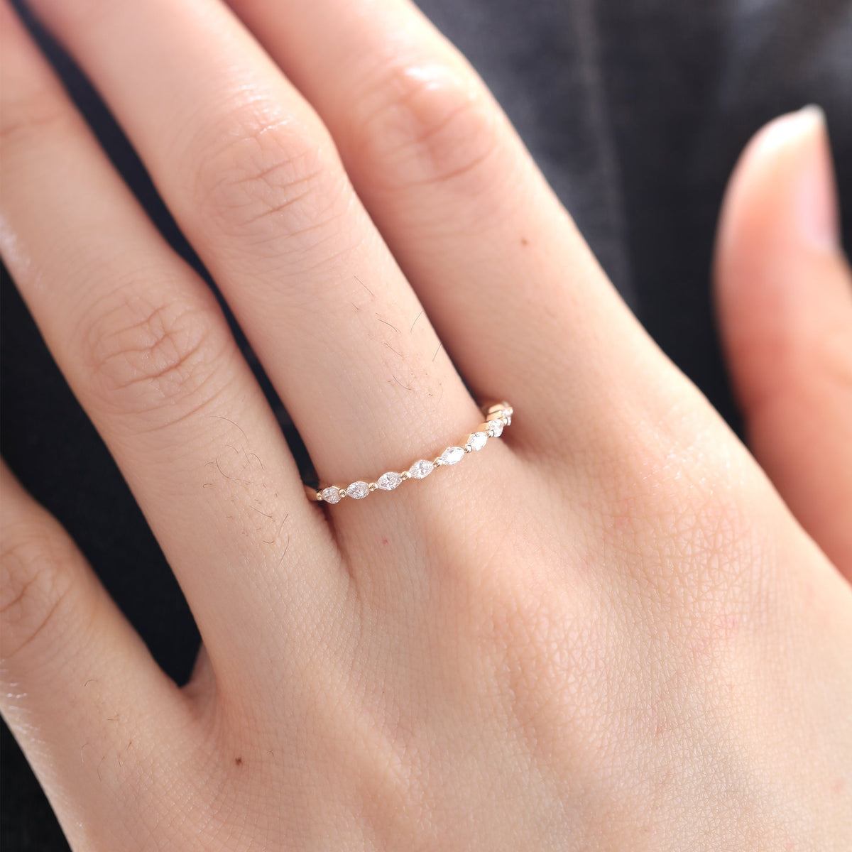 Marquise-Cut Lab Diamond East-West Half Eternity Wedding Ring - FIORESE JEWELRY