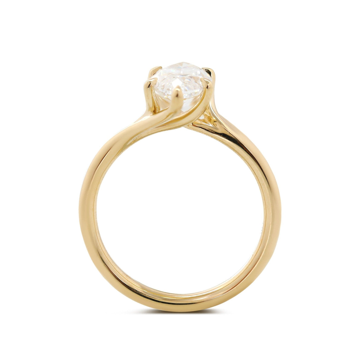 Marquise Cut Lab Diamond Six Claw Prongs Solitaire Ring — Art Nouveau Nature - Inspired - FIORESE JEWELRY
